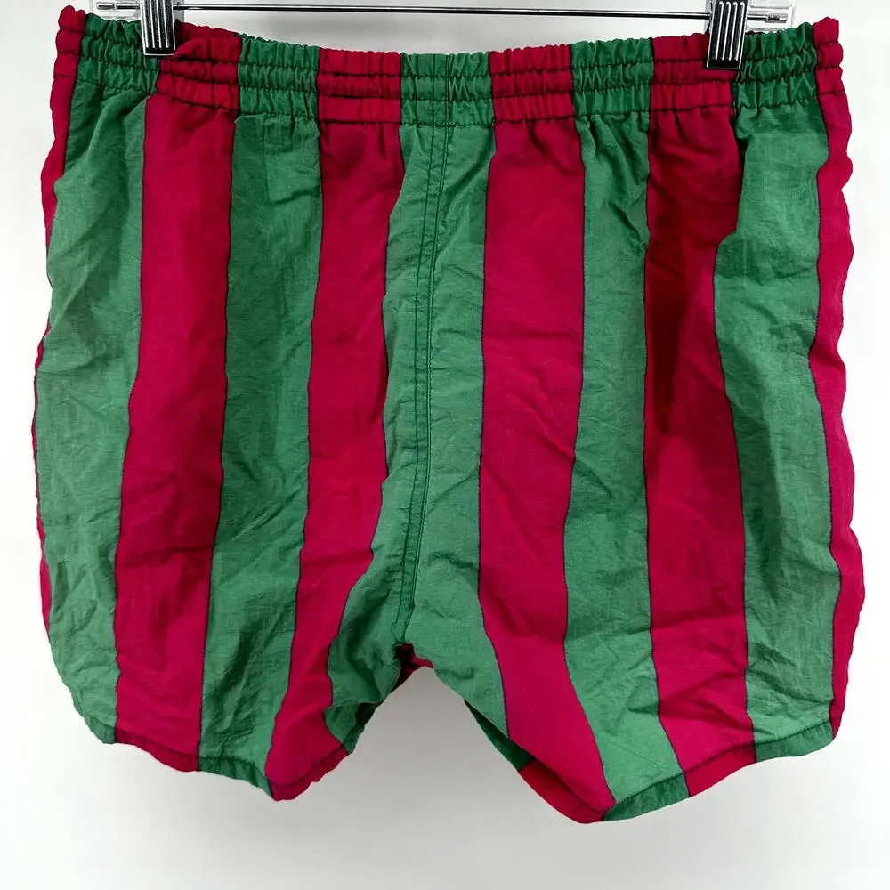 Vintage Gap Striped Swim Shorts 90s Drawstring Pocket Y2K Retro Pink Green XS